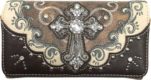 Zelris Western Silver Cross Turquoise Women Crossbody Wrist Trifold Wallet in Saudi Arabia