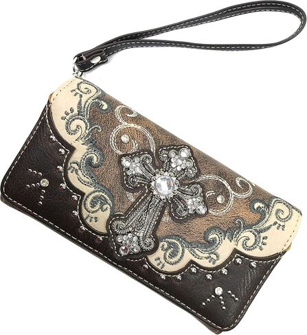 Zelris Western Silver Cross Turquoise Women Crossbody Wrist Trifold Wallet in Saudi Arabia