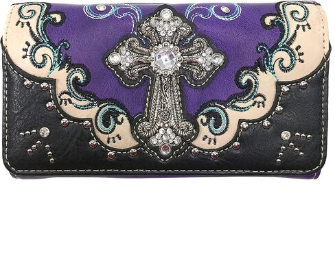 Zelris Western Silver Cross Turquoise Women Crossbody Wrist Trifold Wallet in Saudi Arabia