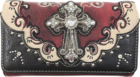 Zelris Western Silver Cross Turquoise Women Crossbody Wrist Trifold Wallet in Saudi Arabia