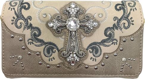 Zelris Western Silver Cross Turquoise Women Crossbody Wrist Trifold Wallet in Kuwait