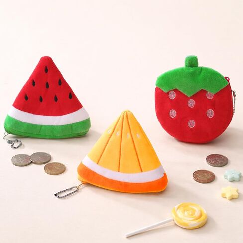 3 PCS Cute Fruit Coin Purse Bag Charm Set, Mini Coin Change Purse & Pouch Holder Keychain Charm, Cute Fruit Bag Charms for Women (Red/Orange) in Saudi Arabia