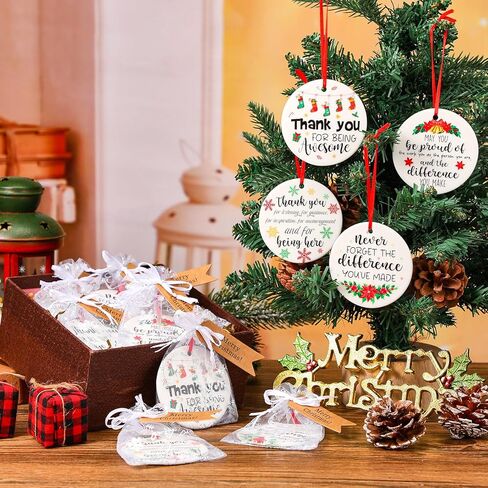 Barydat 12 Set Ceramic Christmas Appreciation Gifts for Coworkers, Thank You Ceramic Ornaments Xmas Tree Hanging Ornaments with Tags and Bag for Coworker Office Friendship Xmas Tree Decor (Classic) in Saudi Arabia