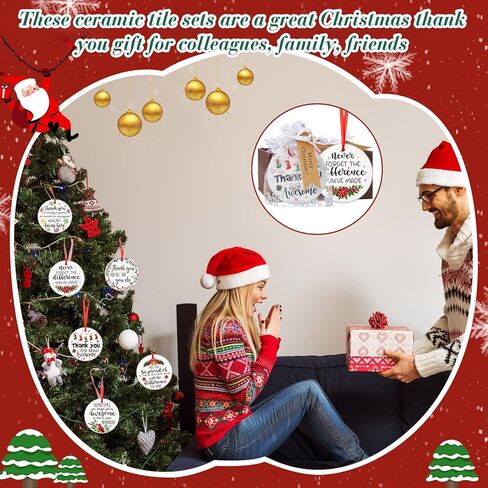 Barydat 12 Set Ceramic Christmas Appreciation Gifts for Coworkers, Thank You Ceramic Ornaments Xmas Tree Hanging Ornaments with Tags and Bag for Coworker Office Friendship Xmas Tree Decor (Classic) in Saudi Arabia