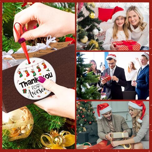 Barydat 12 Set Ceramic Christmas Appreciation Gifts for Coworkers, Thank You Ceramic Ornaments Xmas Tree Hanging Ornaments with Tags and Bag for Coworker Office Friendship Xmas Tree Decor (Classic) in Saudi Arabia