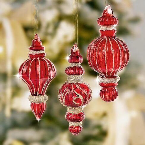 LOULIQIGIFT 3pcs Vintage Glass Valentine's Day Decorations Red and Golden Hanging Finial Valentines Day Tree Ornaments Gifts for Holiday, Party, Birthday, Seasonal Decor in Saudi Arabia