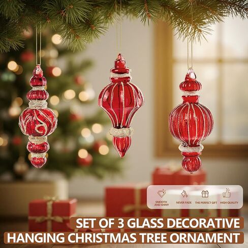 LOULIQIGIFT 3pcs Vintage Glass Valentine's Day Decorations Red and Golden Hanging Finial Valentines Day Tree Ornaments Gifts for Holiday, Party, Birthday, Seasonal Decor in Saudi Arabia