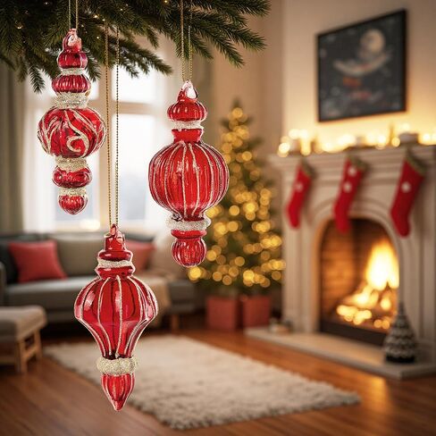 LOULIQIGIFT 3pcs Vintage Glass Valentine's Day Decorations Red and Golden Hanging Finial Valentines Day Tree Ornaments Gifts for Holiday, Party, Birthday, Seasonal Decor in Saudi Arabia