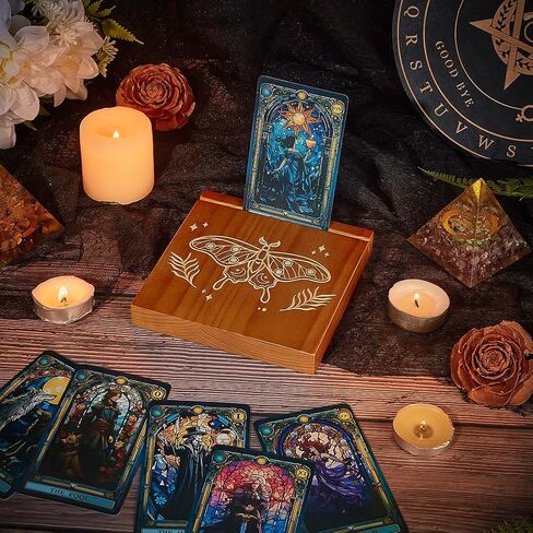 PH PandaHall Wooden Tarot Card Holder Card Display Stand Butterfly Pattern Tarot Deck Holder Square Wood Oracle Cards Stand for Lenormand Witch Divination Tools Gift Supplies 4.7x4.7x0.7 Inch in Saudi Arabia