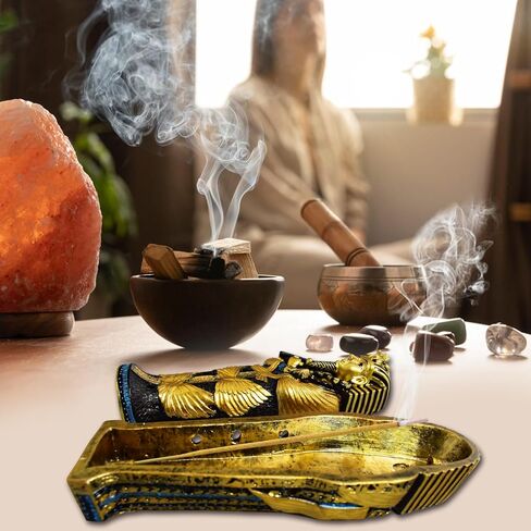 حامل البخور المصري من AOKDEER للعصي، حامل بخور تابوت TUT، مبخرة رائحة مصرية قابلة للتجميع، أيقونات King TUT من مصر القديمة، تمثال منحوت على الحائط، ديكور المصريين ذهبي in Saudi Arabia