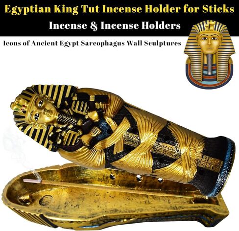 حامل البخور المصري من AOKDEER للعصي، حامل بخور تابوت TUT، مبخرة رائحة مصرية قابلة للتجميع، أيقونات King TUT من مصر القديمة، تمثال منحوت على الحائط، ديكور المصريين ذهبي in Saudi Arabia