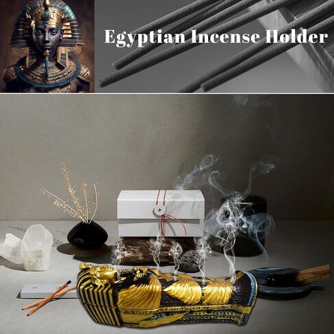 حامل البخور المصري من AOKDEER للعصي، حامل بخور تابوت TUT، مبخرة رائحة مصرية قابلة للتجميع، أيقونات King TUT من مصر القديمة، تمثال منحوت على الحائط، ديكور المصريين ذهبي in Saudi Arabia