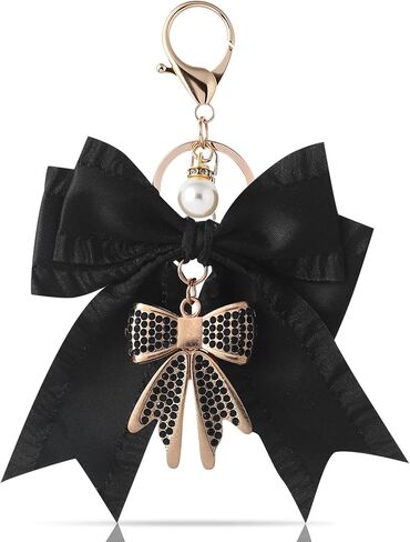 YAIYUQILIU Bow Keychain for Women, Rhinestone Pearl Bow Purse Charm - Cute Crystal Bag Charms for Backpacks Handbags Purses in Saudi Arabia