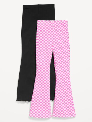 Old Navy High-Waisted Flare Leggings 2-Pack for Girls - Pink/Purple Check in Kuwait