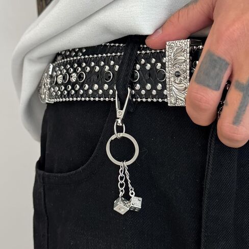 FOUTOUKEEP Dice Keychain للجينز - الهيب هوب الشرير سلسلة الخصر ملحق 9 سم 15 جرام زخرفة قابلة للفصل للرجال والنساء، حقيبة على طراز المقامرة القوطية وسحر الحزام in Saudi Arabia