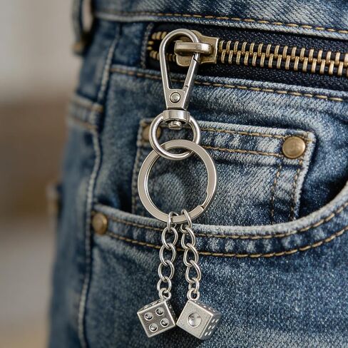 FOUTOUKEEP Dice Keychain للجينز - الهيب هوب الشرير سلسلة الخصر ملحق 9 سم 15 جرام زخرفة قابلة للفصل للرجال والنساء، حقيبة على طراز المقامرة القوطية وسحر الحزام in Saudi Arabia