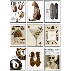 Trendy Leopard Wall Art Set of 9, Aesthetic Cheetah Wall Decor Paintings,Fashion Leopard Y2k Preppy Cheetah Posters Prints Pictures for Apartment Dorm Living Room Home Decor 8x10 Inch Unframed in Saudi Arabia