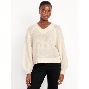 Old Navy Cozy Cropped V-Neck Sweater - CHALK HEATHER in Saudi Arabia