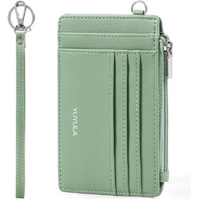 YUYULA المرأة حامل بطاقة الائتمان RFID حجب محفظة سلسلة المفاتيح الجلدية الناعمة مع جيب سحاب المعصم ضئيلة (الأخضر) in Kuwait