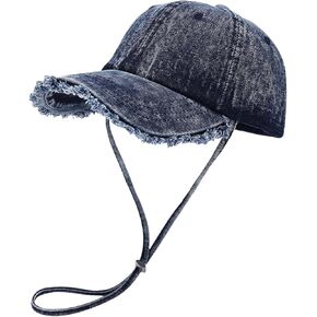قبعة بيسبول من الدينيم المغسول، قبعة بيسبول جينز ممزقة، قبعة بيسبول ممزقة مع حزام ذقن قابل للتعديل in Kuwait