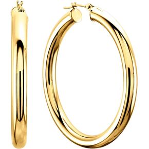14K Yellow Gold 3MM Shiny Round Tube Hoop Earrings in Saudi Arabia