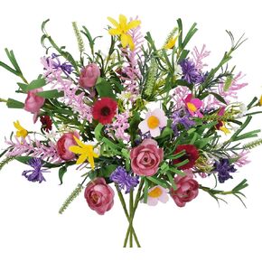 GTIDEA 2 Bundles Artificial Daisy Flowers Fake Silk Spring Flowers Colorful Flowers Fake Wildflowers Bouquet for Home Indoor Table Vase Wedding Party Decor (20in) in Kuwait