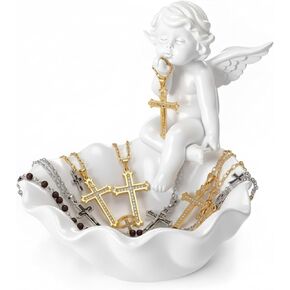 Qinyoung Vintage Catholic Rosary Holder Valentines Christian Gifts for Women Cherub Angel Statue Holy Water Container 5.1" H Jewelry Necklace Ring Holder Religious Home Bedroom Renaissance Decor in Kuwait