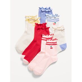 Old Navy Ruffle-Cuff Quarter-Crew Socks 6-Pack for Girls - Fruit Smoothie Pink in Saudi Arabia