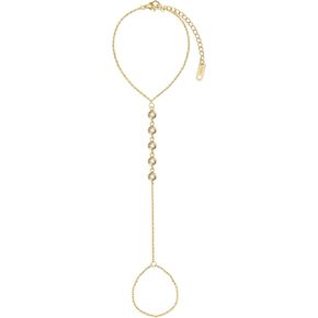 Gold Hand Chain Bracelets for Women 14K Gold Plated Chain Bracelets Dainty Ring Bracelets Hand Chain Cubic Zirconia Link Chain Stackable Bracelet Adjustable Bracelet Jewelry Gifts for Womens Trendy in Saudi Arabia