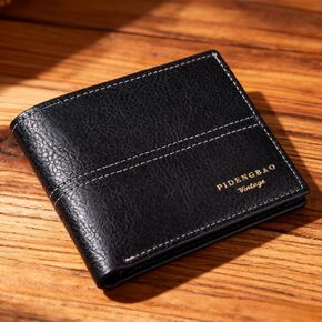 Men's Slim Retro Bifold Wallet, Soft PU Zipper Credit Card Holder with Large Capacity 3 Card Slots, 1 Photo Window, 2 Cash Slot for Daily Use(Coffee) in Kuwait