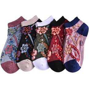 Women's Cute Ankle Socks Floral Cotton Casual Low Cut No Show Sock for Girls 5 Pack in Kuwait