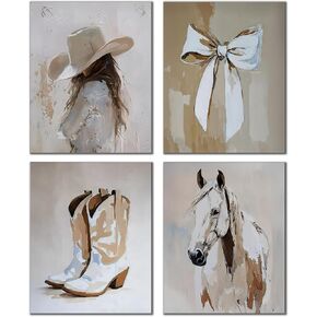 DOFQZ Western Coastal Cowgirl Wall Art Prints Set of 4, Coastal Cowgirl Room Decor, Neutral Country Western Coquette Bow Boots Horse Posters for Home Girls Bedroom Dorm Apartment Decor, 8x10 Unframed in Kuwait