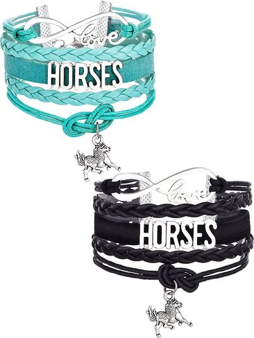 MTLEE 2 Pcs Christmas Horse Lover Gifts for Women Horse Bracelets Bangle Gifts Handmade Leather Love Charm Xmas Birthday Party Gift Stocking Stuffer for Friends Mom in Saudi Arabia