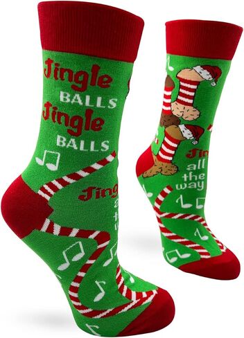 Fabdaz Jingle Balls Funny Novelty Crew Socks for Women - Christmas Design - 1 Pair, Fits Shoe Size 5-10 in Saudi Arabia