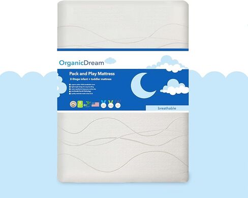 حزمة الأحلام العضوية واللعب المرتبة I [ذات الجانب المزدوج] I Firm Infant Side + Memory Foam Toddler Side I Plush 100 ٪ Organic Cover I يناسب معظم Pack n Play Playpens and Playards in Kuwait
