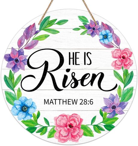 FLYAB He is Risen ديكور علامة إكليل للباب الأمامي 11.5 بوصة ديكورات باب عيد الفصح الدينية مزرعة لقد قام برفع علامة شماعات عيد الفصح المسيحية للمنزل الأمامي ديكورات جدار الربيع in Saudi Arabia