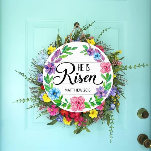 FLYAB He is Risen ديكور علامة إكليل للباب الأمامي 11.5 بوصة ديكورات باب عيد الفصح الدينية مزرعة لقد قام برفع علامة شماعات عيد الفصح المسيحية للمنزل الأمامي ديكورات جدار الربيع in Saudi Arabia