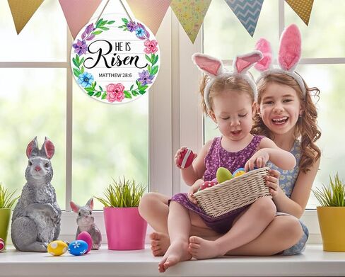 FLYAB He is Risen ديكور علامة إكليل للباب الأمامي 11.5 بوصة ديكورات باب عيد الفصح الدينية مزرعة لقد قام برفع علامة شماعات عيد الفصح المسيحية للمنزل الأمامي ديكورات جدار الربيع in Saudi Arabia