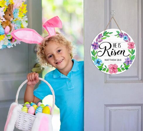 FLYAB He is Risen ديكور علامة إكليل للباب الأمامي 11.5 بوصة ديكورات باب عيد الفصح الدينية مزرعة لقد قام برفع علامة شماعات عيد الفصح المسيحية للمنزل الأمامي ديكورات جدار الربيع in Saudi Arabia