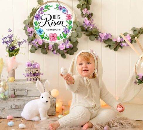 FLYAB He is Risen ديكور علامة إكليل للباب الأمامي 11.5 بوصة ديكورات باب عيد الفصح الدينية مزرعة لقد قام برفع علامة شماعات عيد الفصح المسيحية للمنزل الأمامي ديكورات جدار الربيع in Saudi Arabia