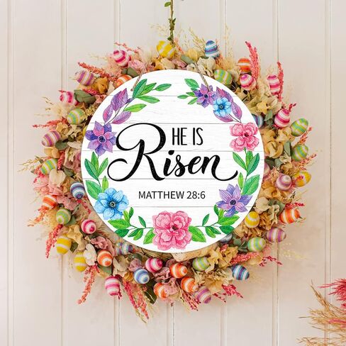 FLYAB He is Risen ديكور علامة إكليل للباب الأمامي 11.5 بوصة ديكورات باب عيد الفصح الدينية مزرعة لقد قام برفع علامة شماعات عيد الفصح المسيحية للمنزل الأمامي ديكورات جدار الربيع in Saudi Arabia