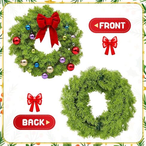 Daifunli 24 Inch Lime Green Christmas Wreath Large Red Bow and Colored Balls Ornaments Artificial Spruce Wreath for Xmas Winter Holiday Front Door Wall Windows Mantle Home Decoration in Saudi Arabia