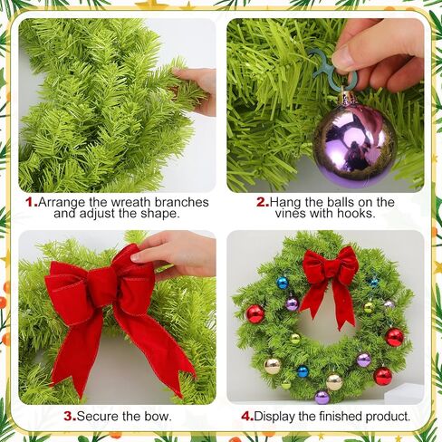 Daifunli 24 Inch Lime Green Christmas Wreath Large Red Bow and Colored Balls Ornaments Artificial Spruce Wreath for Xmas Winter Holiday Front Door Wall Windows Mantle Home Decoration in Saudi Arabia