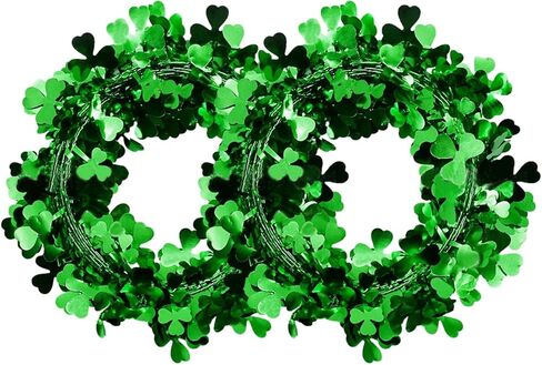 GULELAYAR 2PCS St.Patrick's Day Wreath, St Patrick's Day Shamrock Wreath Decoration, Green Tinsel Garland for St. Patrick’s Day, St Patrick's Day Wreaths Hanging Garland Ornament (B) in Saudi Arabia
