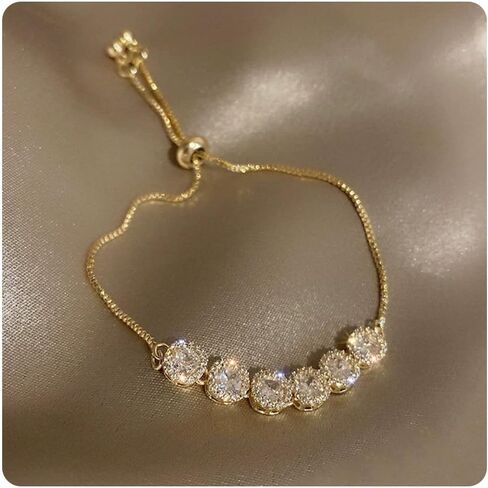 Gold Link Bracelet for Women Cubic Zirconia Bracelets Adjustable Dainty Slider Chain Bracelets Jewelry Party Birthday Gift in Saudi Arabia