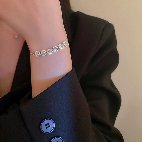 Gold Link Bracelet for Women Cubic Zirconia Bracelets Adjustable Dainty Slider Chain Bracelets Jewelry Party Birthday Gift in Saudi Arabia