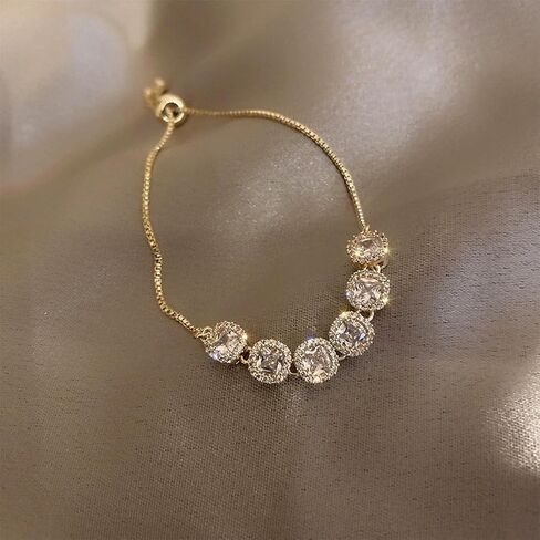 Gold Link Bracelet for Women Cubic Zirconia Bracelets Adjustable Dainty Slider Chain Bracelets Jewelry Party Birthday Gift in Saudi Arabia