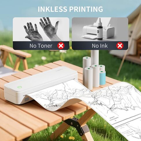 Portable Printer with 6 Rolls Multi-Size Paper, Bluetooth Inkless Thermal Printer Compatible with iOS, Android, Laptop, Used for Travel, Office, Home(Black) in Saudi Arabia