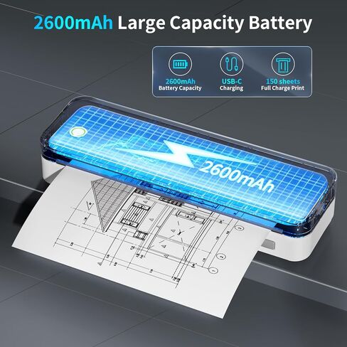 Portable Printer with 6 Rolls Multi-Size Paper, Bluetooth Inkless Thermal Printer Compatible with iOS, Android, Laptop, Used for Travel, Office, Home(Black) in Saudi Arabia