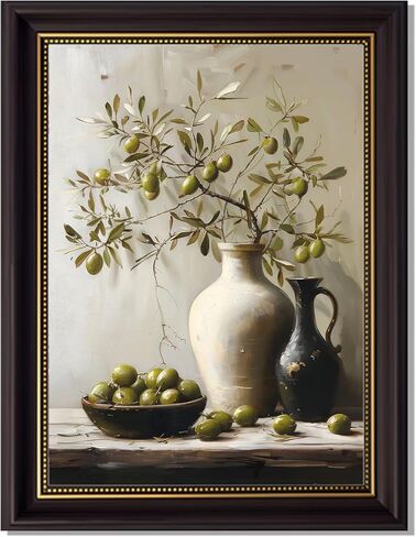 Vintage Black Gold Framed Olive Branch Canvas Wall Art Rustic Still Life Wall Decor Terracotta Vase Olive Painting Picture Kitchen Botanical Print Artwork for Farmhouse Home Decoration 9x11in in Saudi Arabia